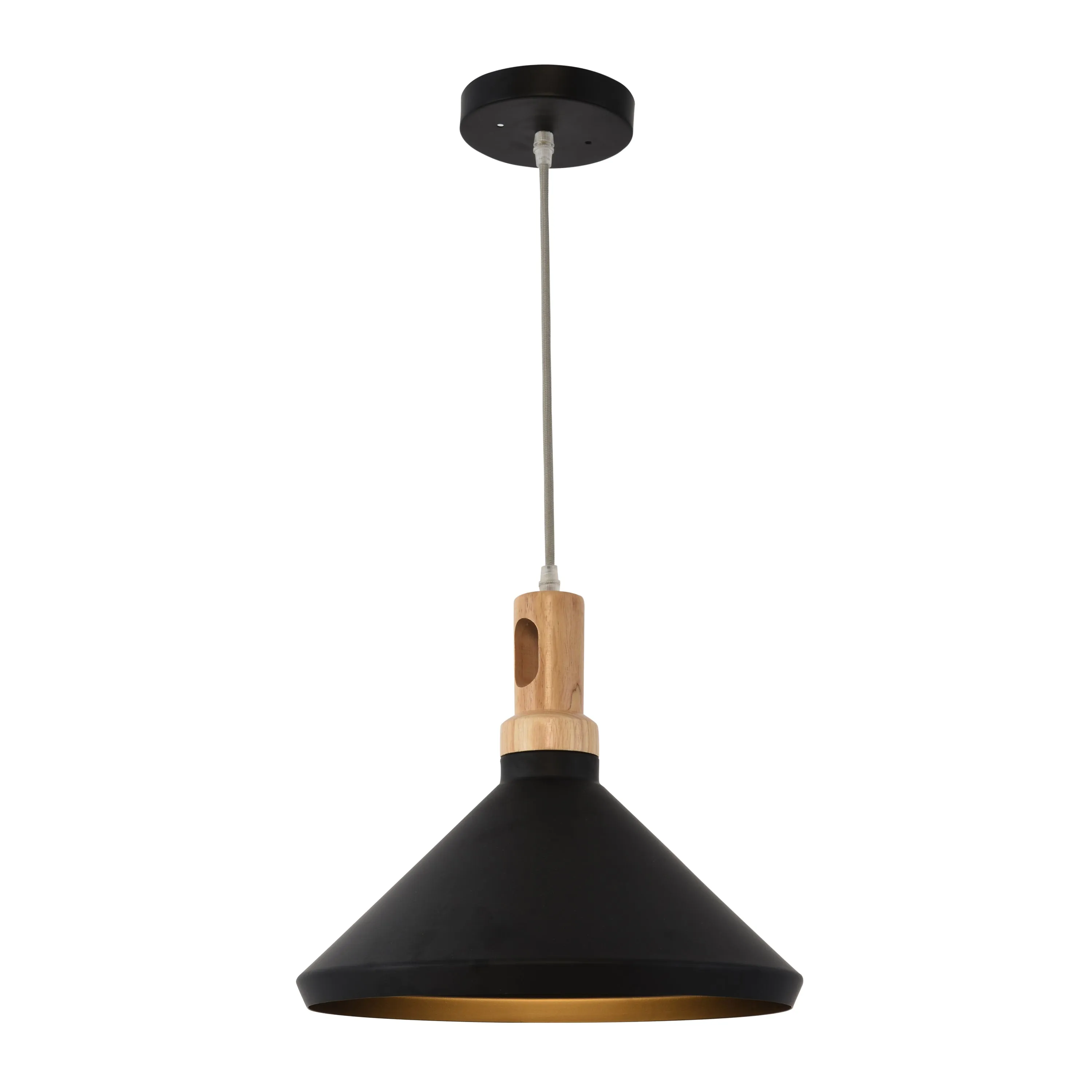 1 Light Pendant in Sleek Black Finish with Wooden Detail - Modern Aluminum Design for Home Decor