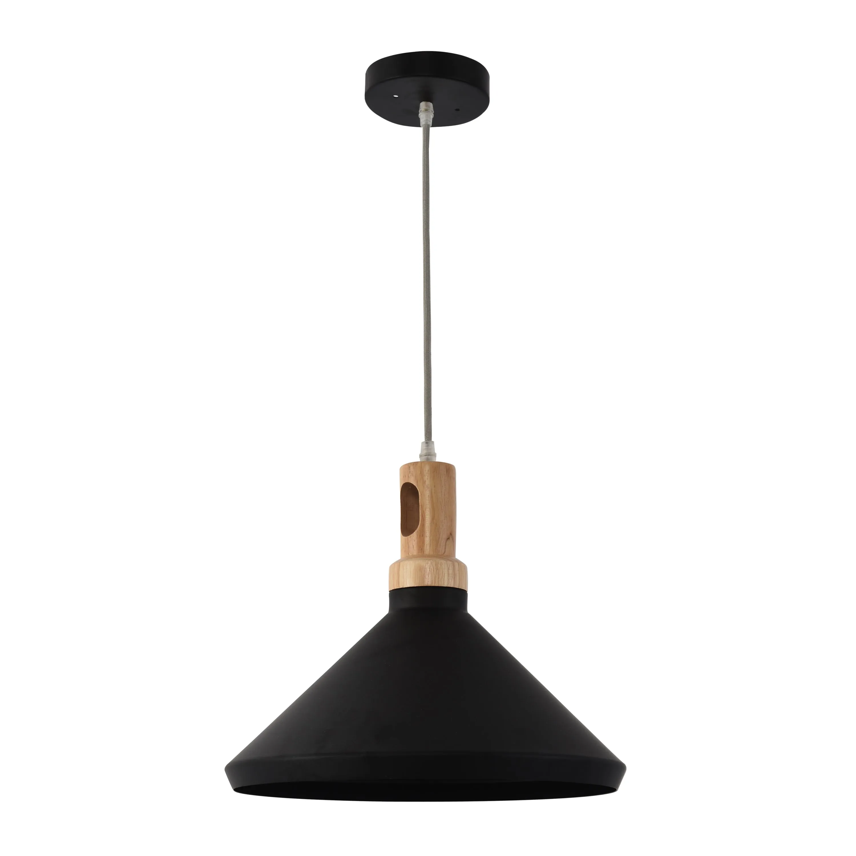 1 Light Pendant in Sleek Black Finish with Wooden Detail - Modern Aluminum Design for Home Decor