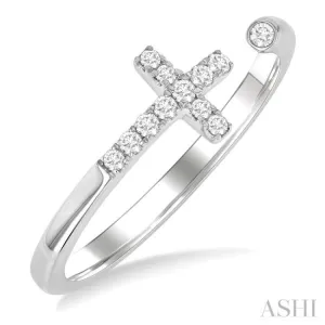 1/10 ctw Petite Cross Round Cut Diamond Open Fashion Ring in 10K White Gold