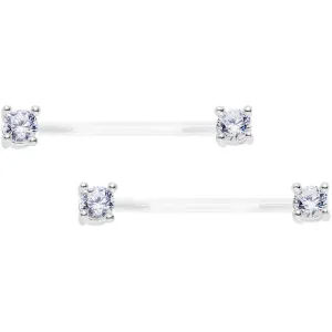13/16 925 Silver Clear Gem Bioplast Round Solitaire Nipple Ring Set
