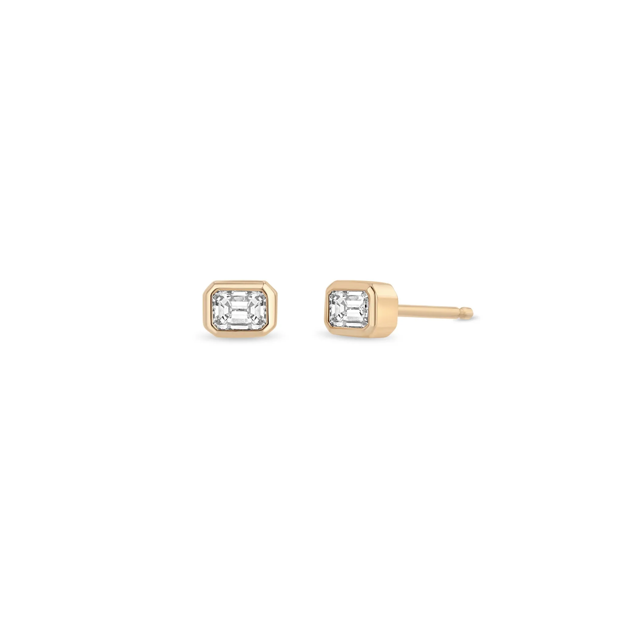 14k Emerald Cut Diamond Bezel Studs