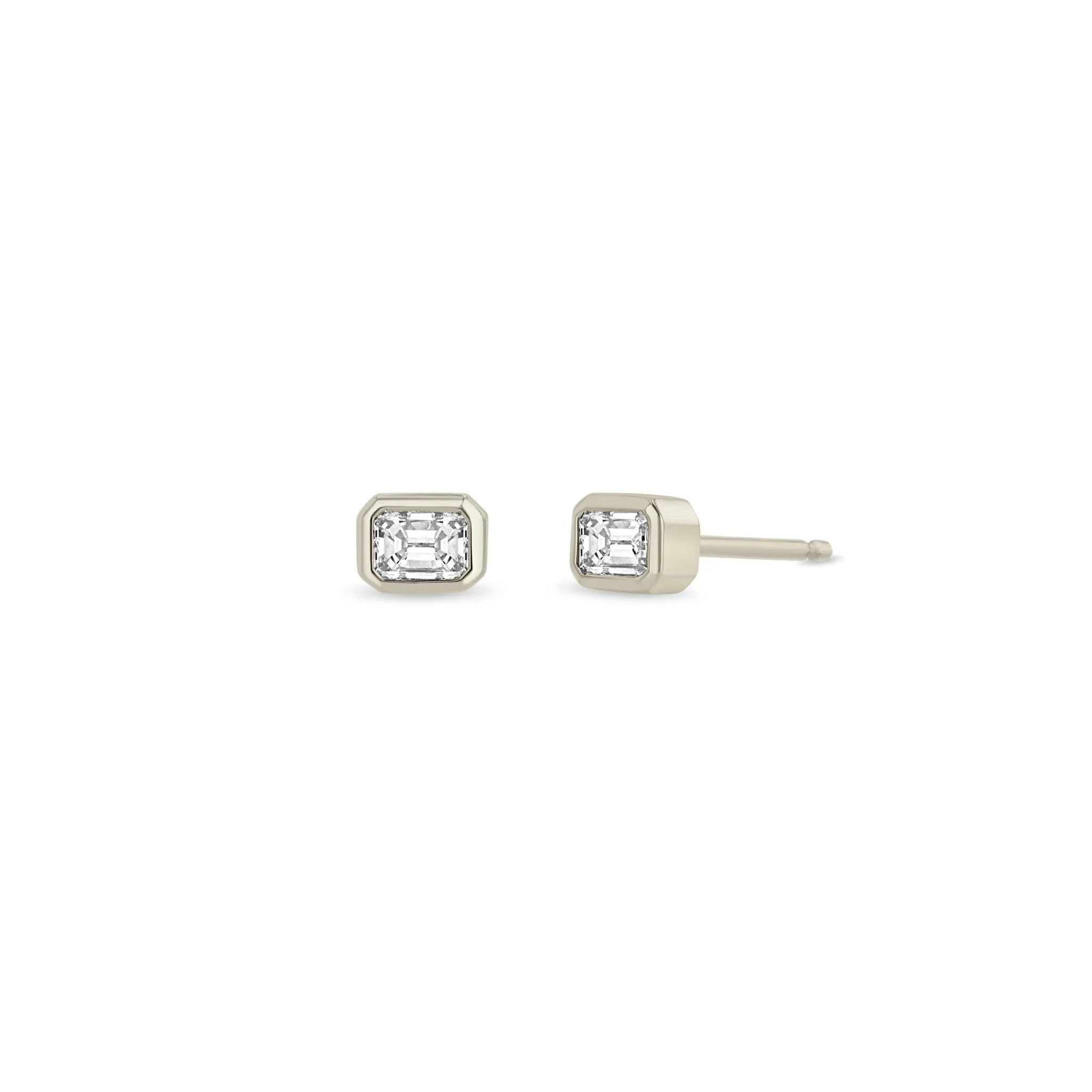 14k Emerald Cut Diamond Bezel Studs