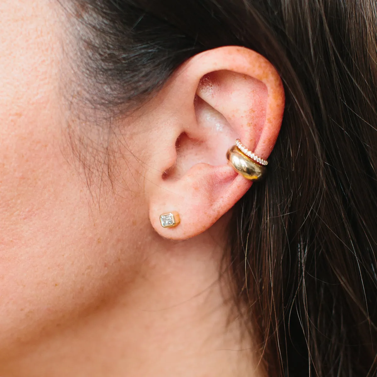 14k Emerald Cut Diamond Bezel Studs