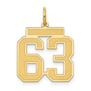14K Gold Medium Satin Number 63 Charm with Brushed Finish