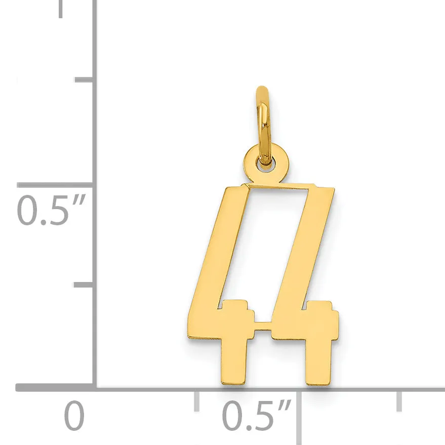 14K Gold Polished Elongated 44 Charm Pendant  Small, Laser-Cut, Elegant Design