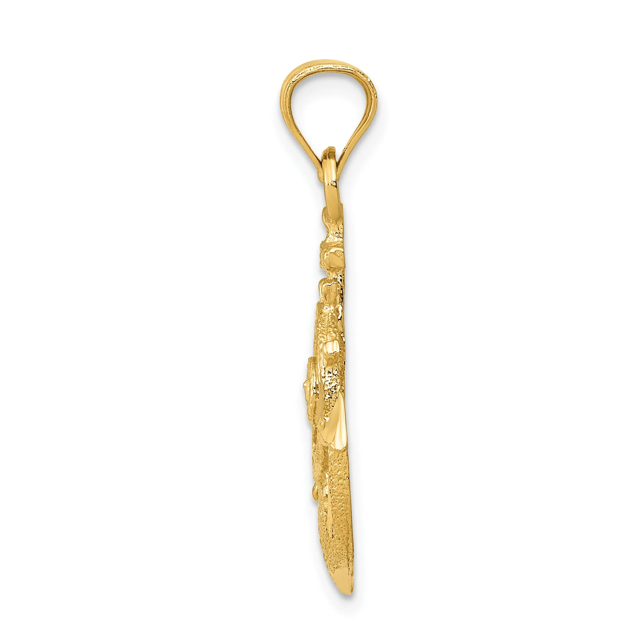14K Gold Satin Diamond-Cut Anchor Pendant for Men Solid and Elegant