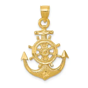 14K Gold Satin Diamond-Cut Anchor Pendant for Men Solid and Elegant