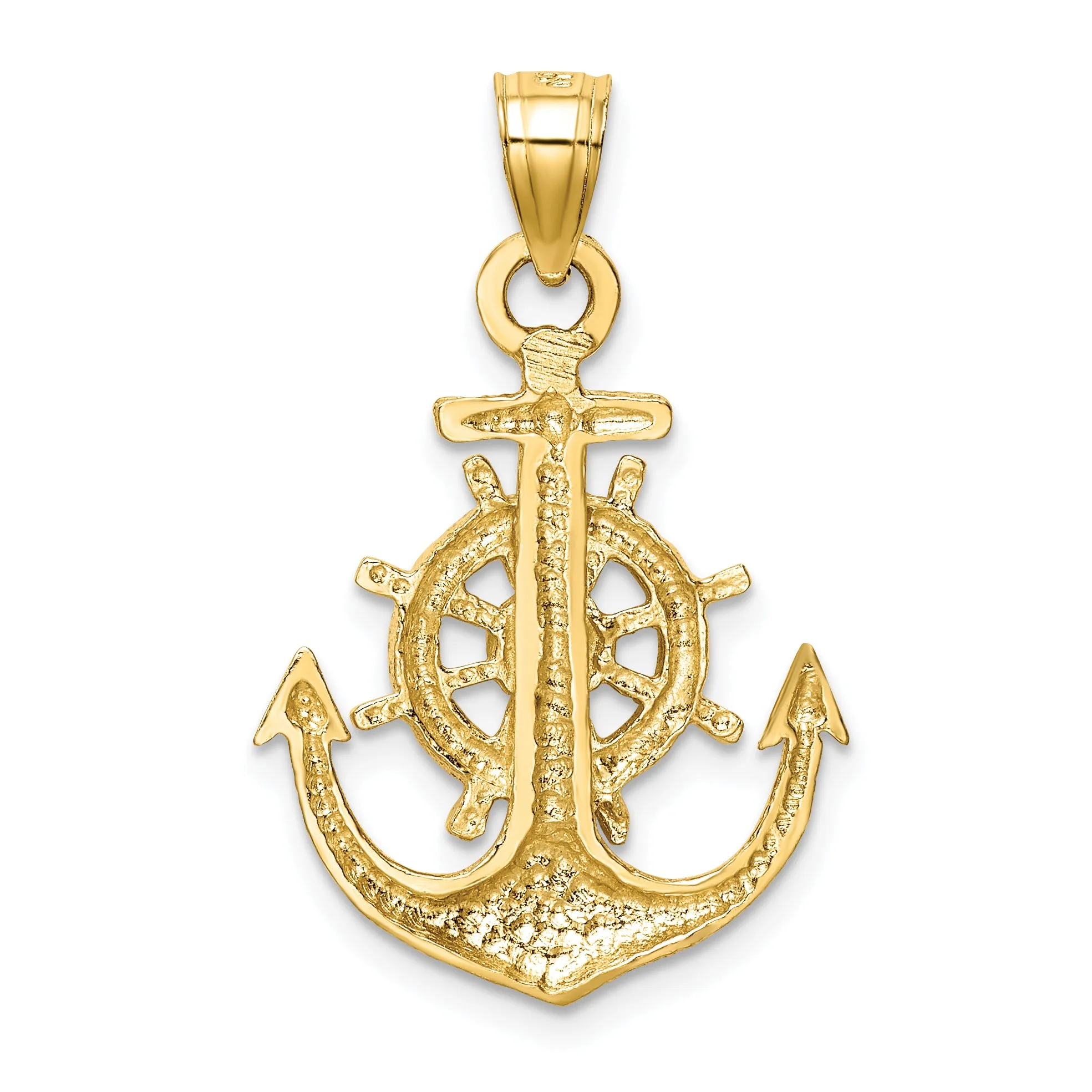 14K Gold Satin Diamond-Cut Anchor Pendant for Men Solid and Elegant
