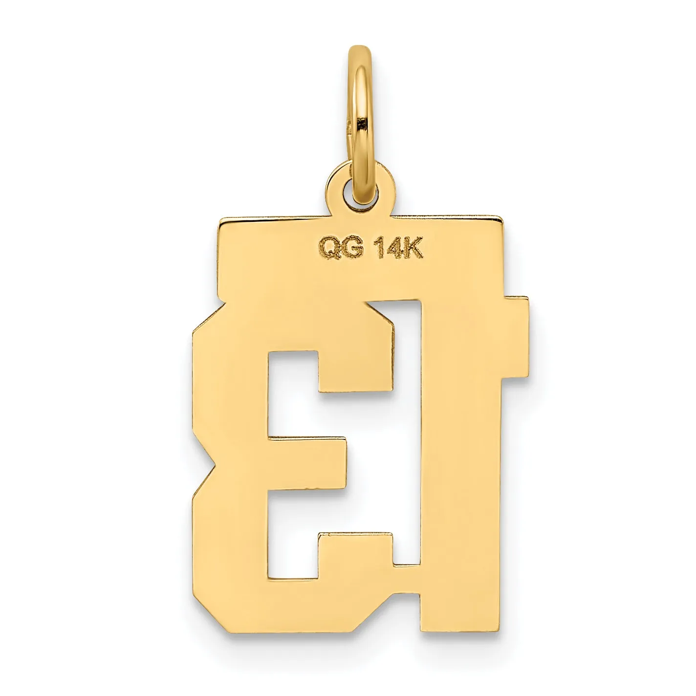 14K Gold Satin Number 13 Charm with Brushed Finish  Small and Elegant