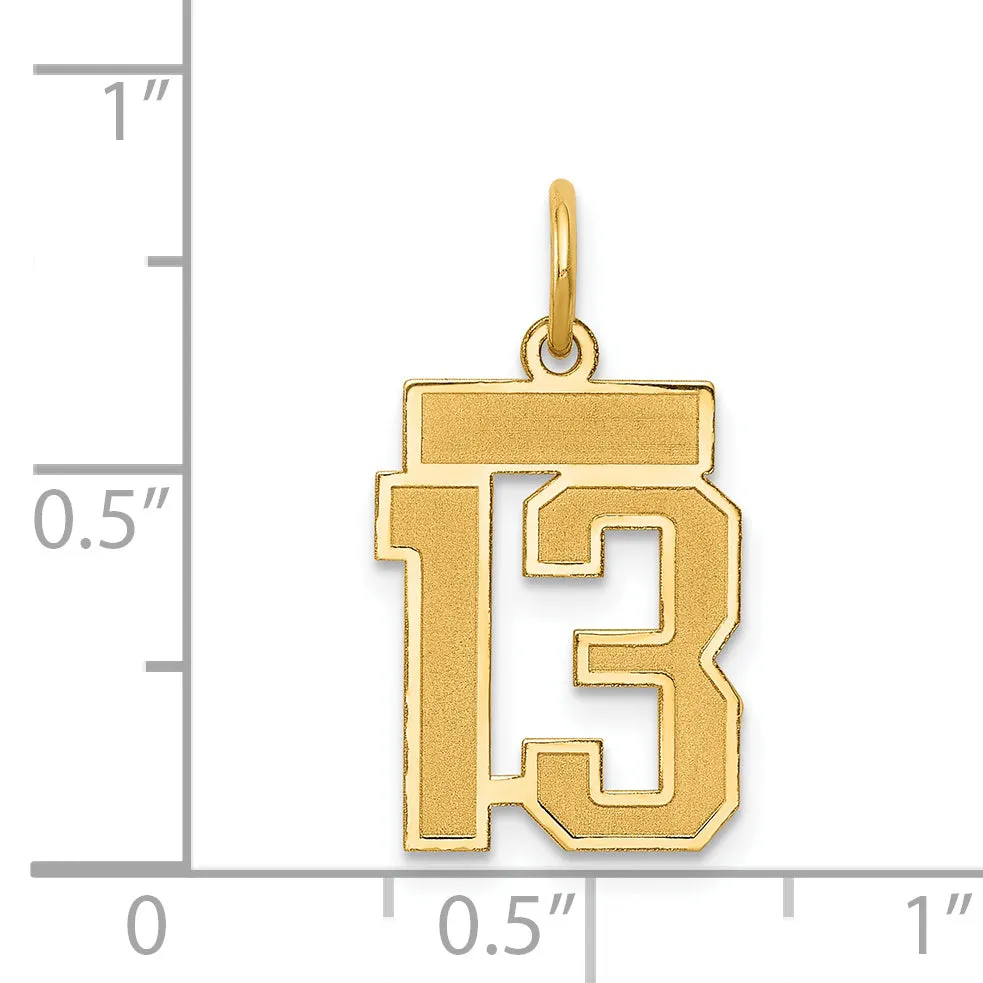 14K Gold Satin Number 13 Charm with Brushed Finish  Small and Elegant