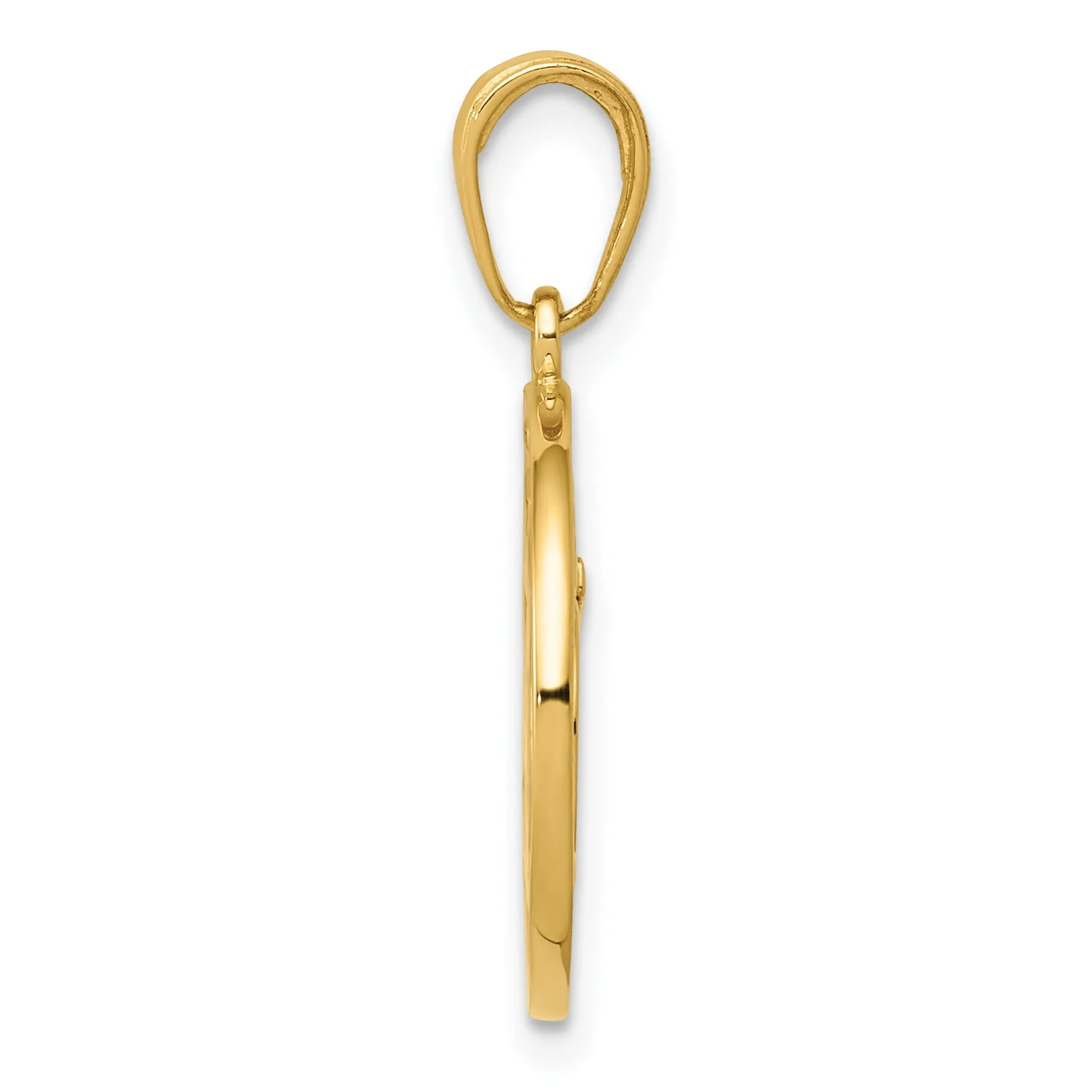 14K Gold Yoga Om Symbol Pendant with Polished Cut-Out Design  Elegant Spiritual Charm