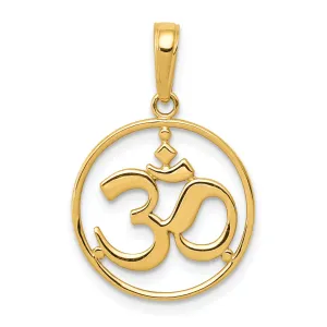 14K Gold Yoga Om Symbol Pendant with Polished Cut-Out Design  Elegant Spiritual Charm