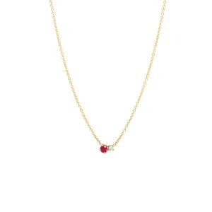 14k Prong Diamond & Ruby Necklace
