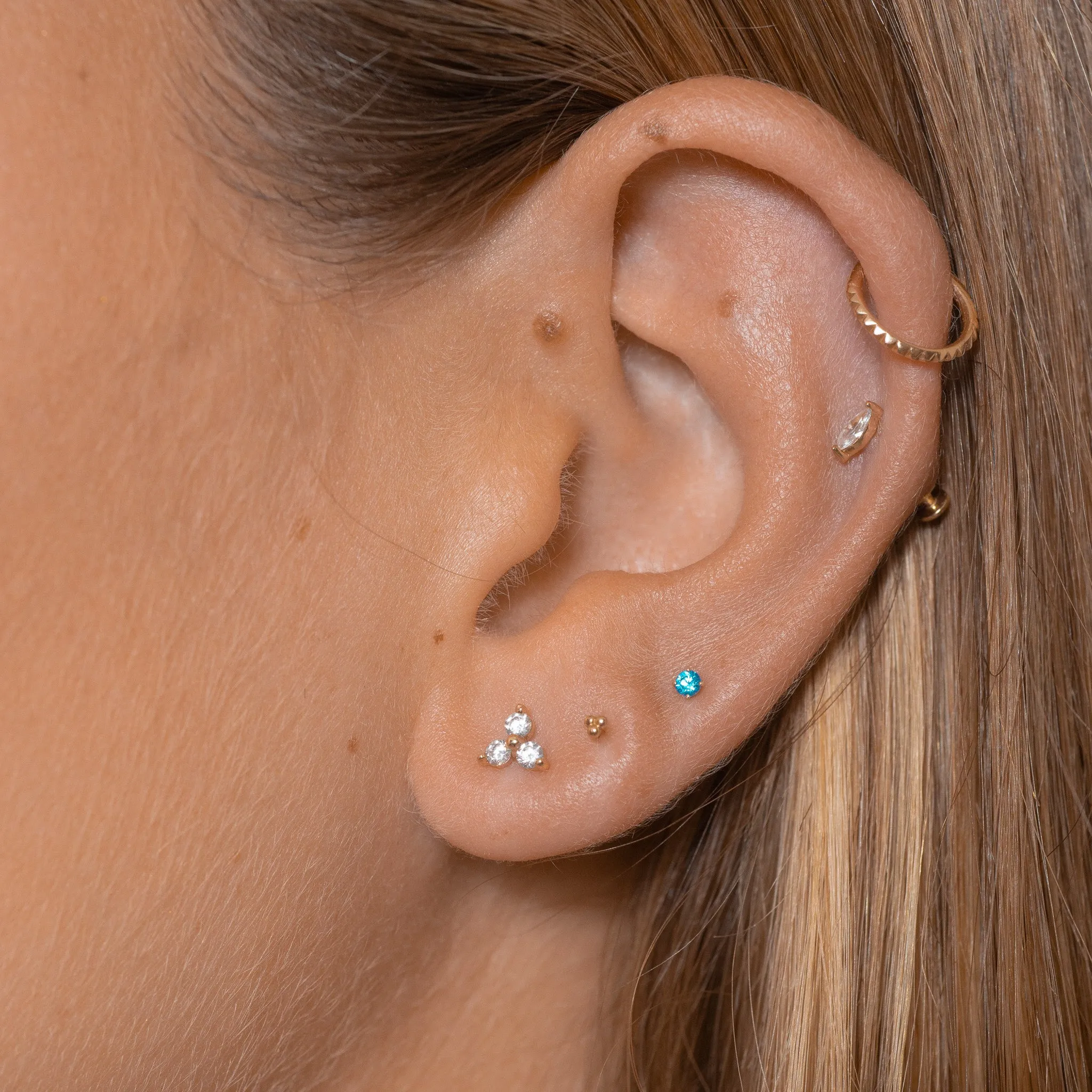 14K Solid Gold Pyramid Edgy Gear Clicker Hoop Earring