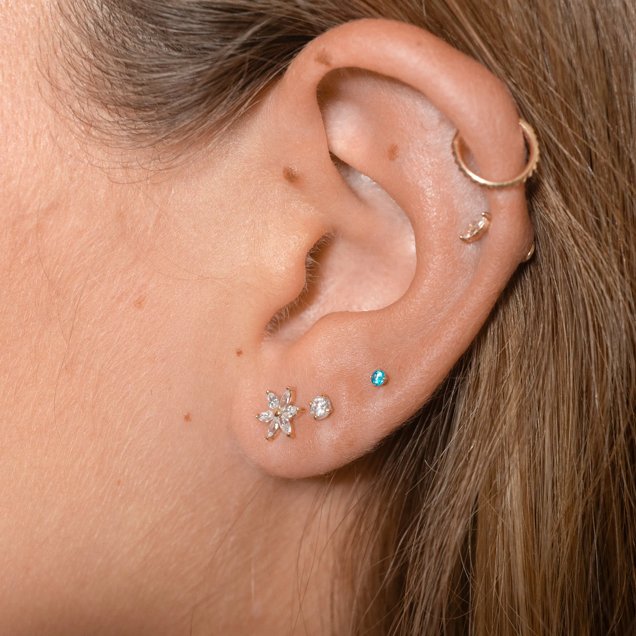 14K Solid Gold Pyramid Edgy Gear Clicker Hoop Earring