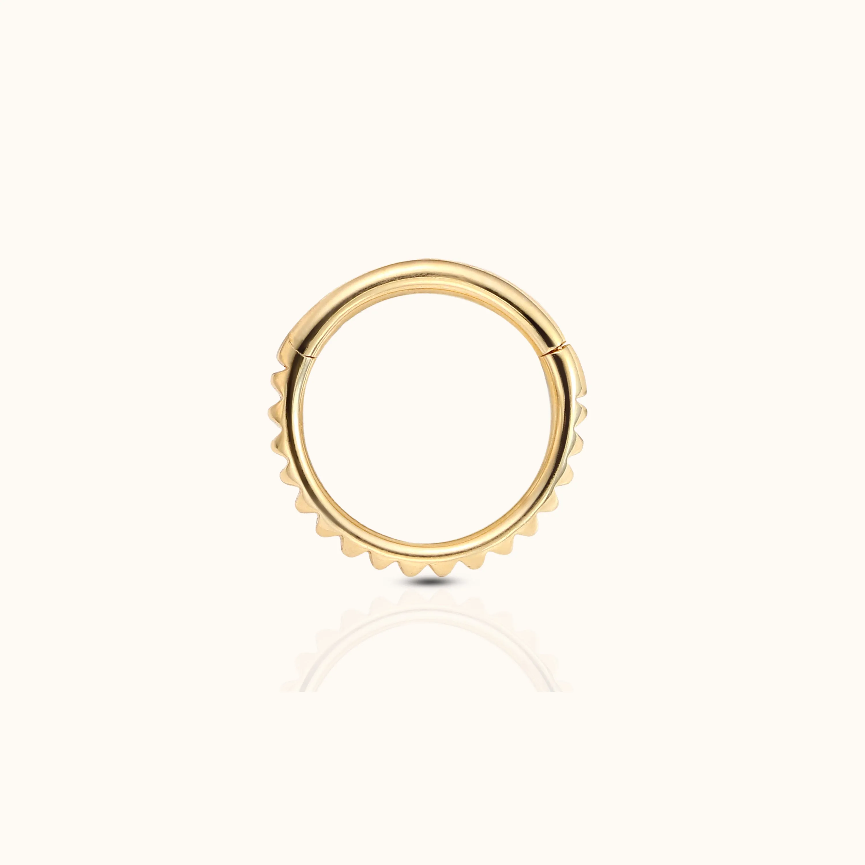 14K Solid Gold Pyramid Edgy Gear Clicker Hoop Earring