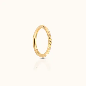 14K Solid Gold Pyramid Edgy Gear Clicker Hoop Earring