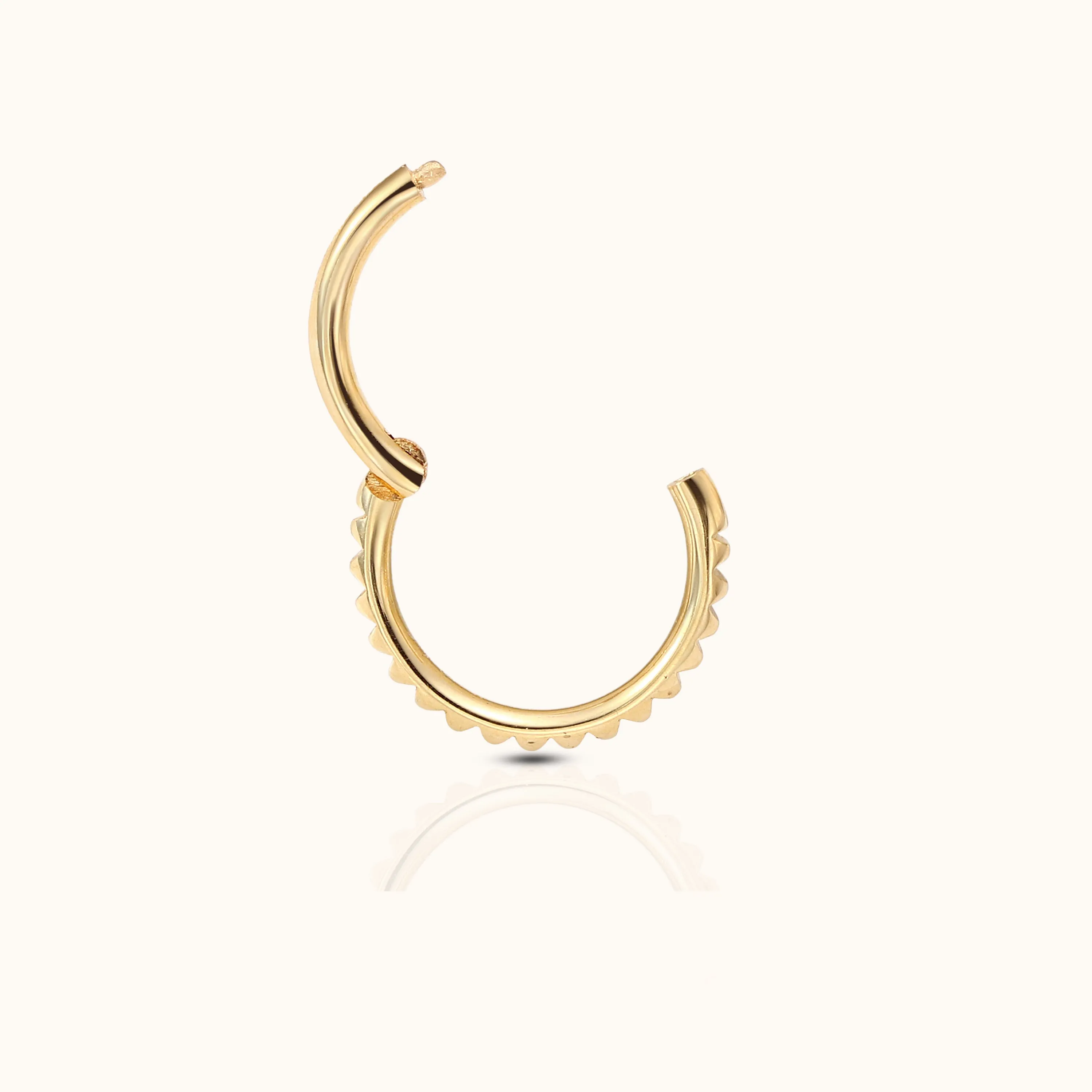14K Solid Gold Pyramid Edgy Gear Clicker Hoop Earring