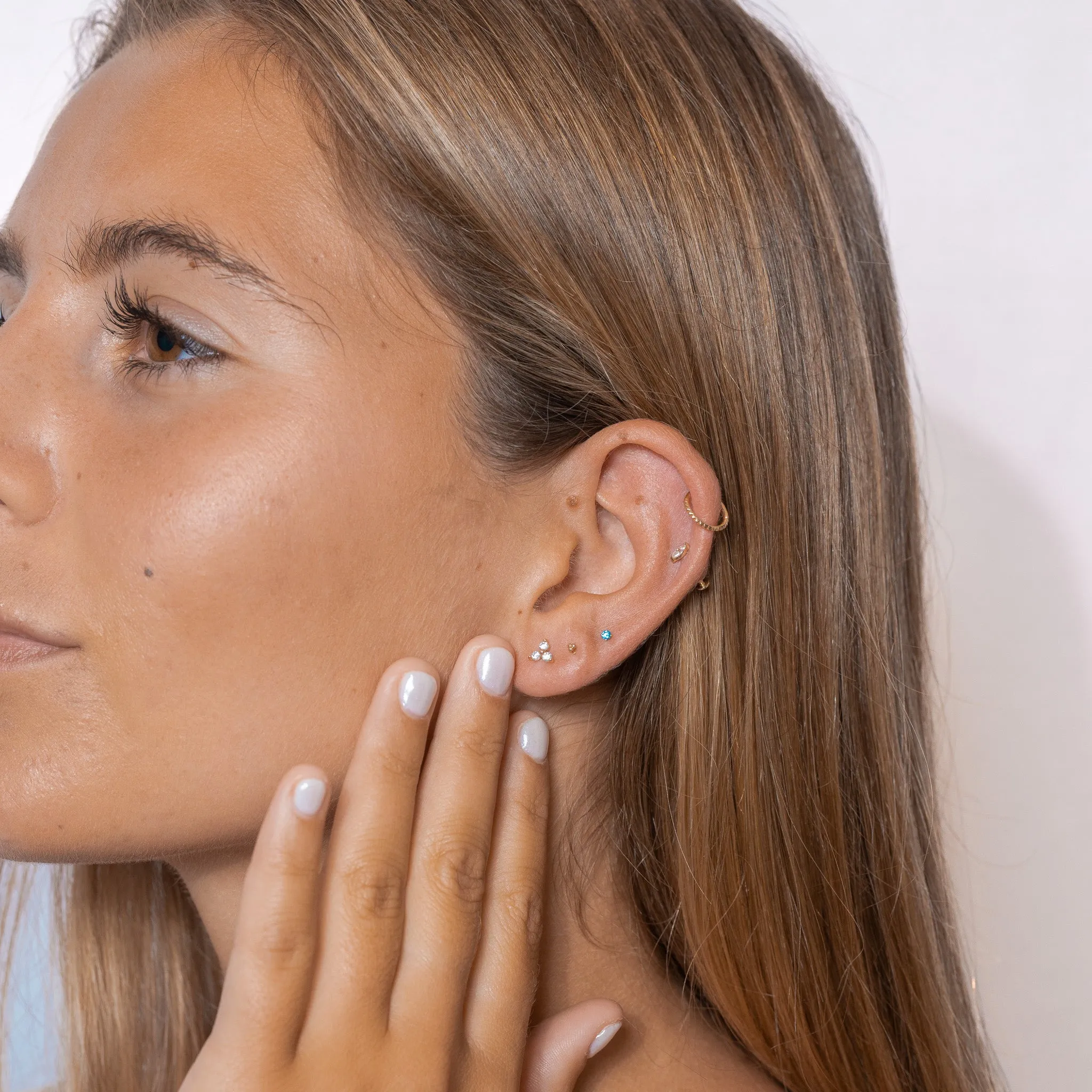 14K Solid Gold Pyramid Edgy Gear Clicker Hoop Earring