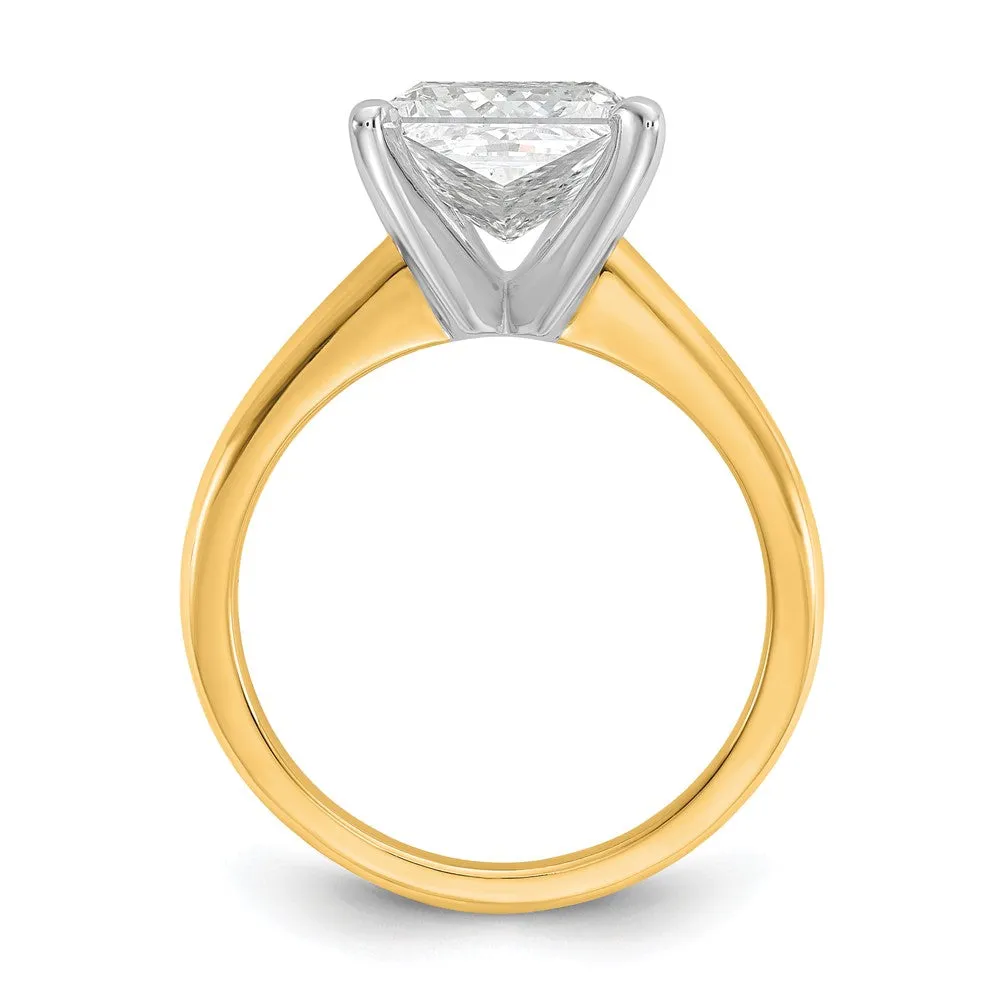 14k Two-tone 3 Ct Princess Lab Grown Diamond Solitare Engagement Ring