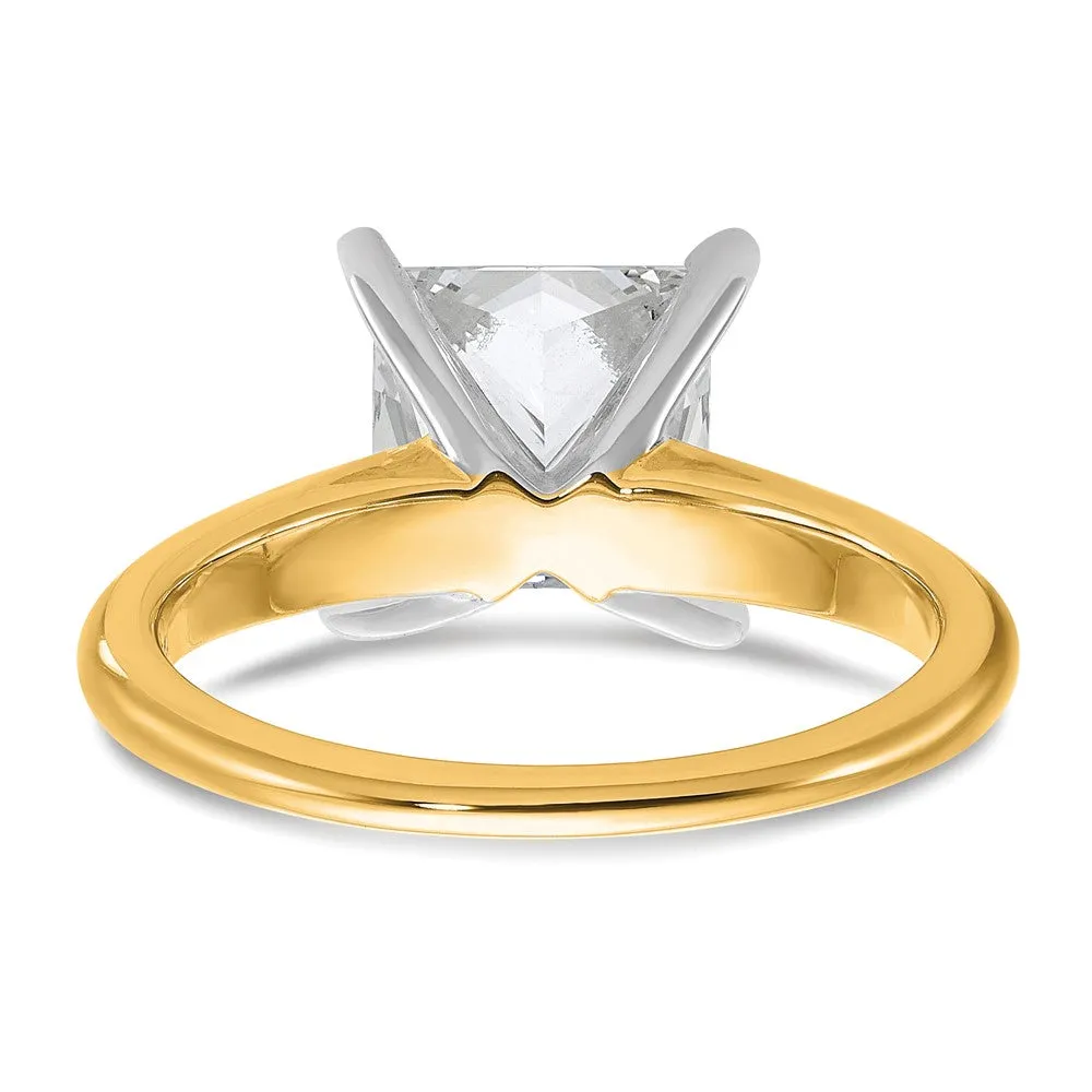 14k Two-tone 3 Ct Princess Lab Grown Diamond Solitare Engagement Ring
