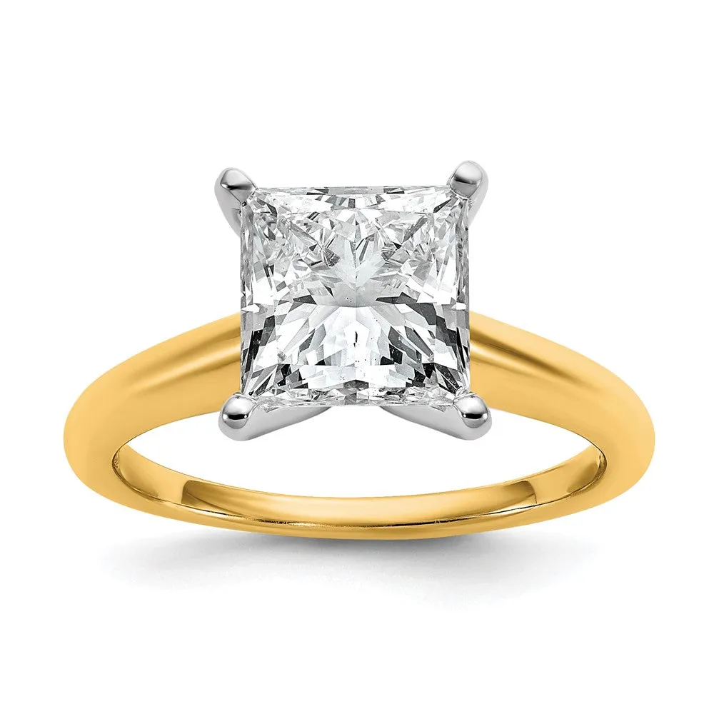 14k Two-tone 3 Ct Princess Lab Grown Diamond Solitare Engagement Ring