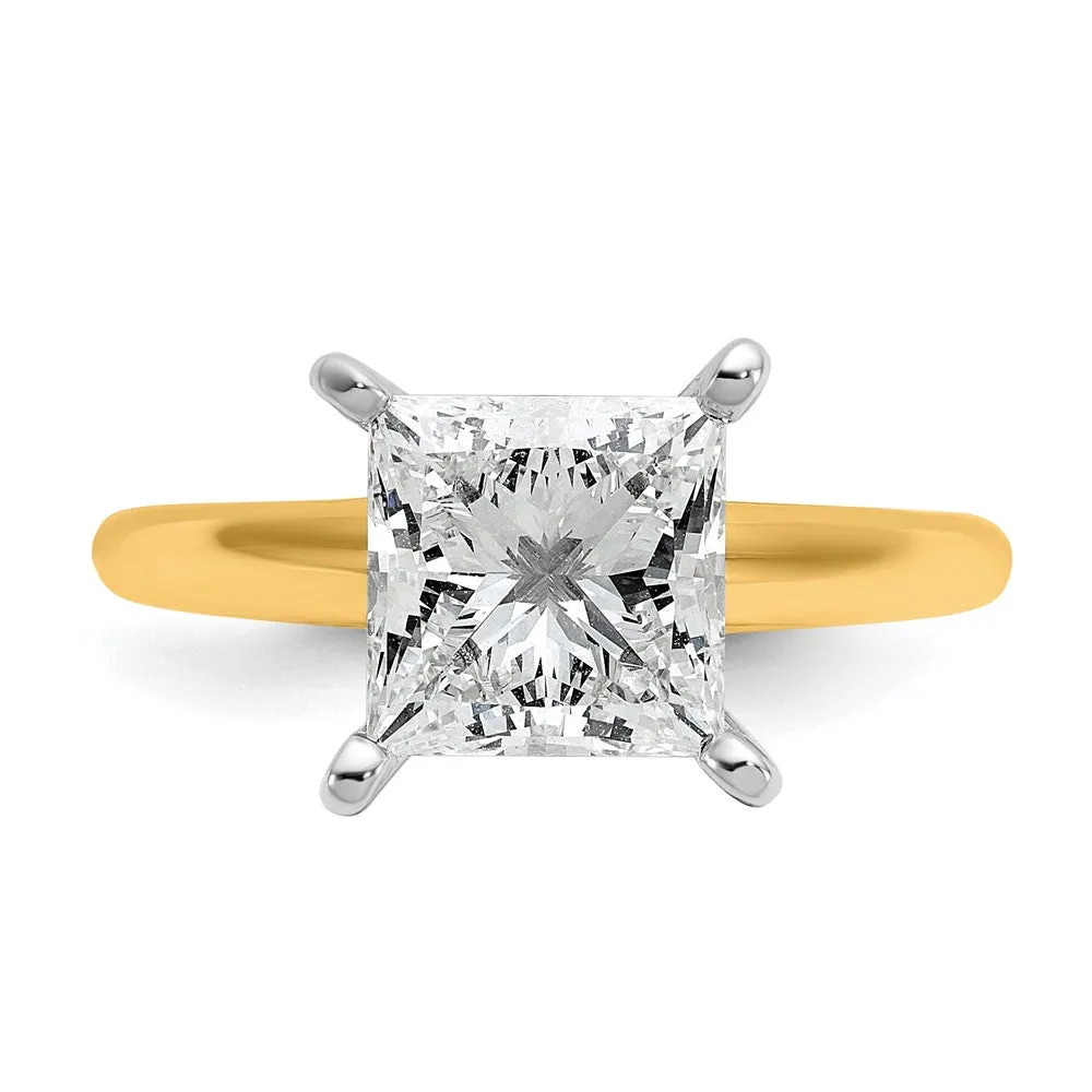 14k Two-tone 3 Ct Princess Lab Grown Diamond Solitare Engagement Ring