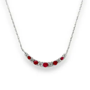 14K W Gold 0.40cttw Ruby 0.10cttw H/SI2 Diamond Bar Necklace