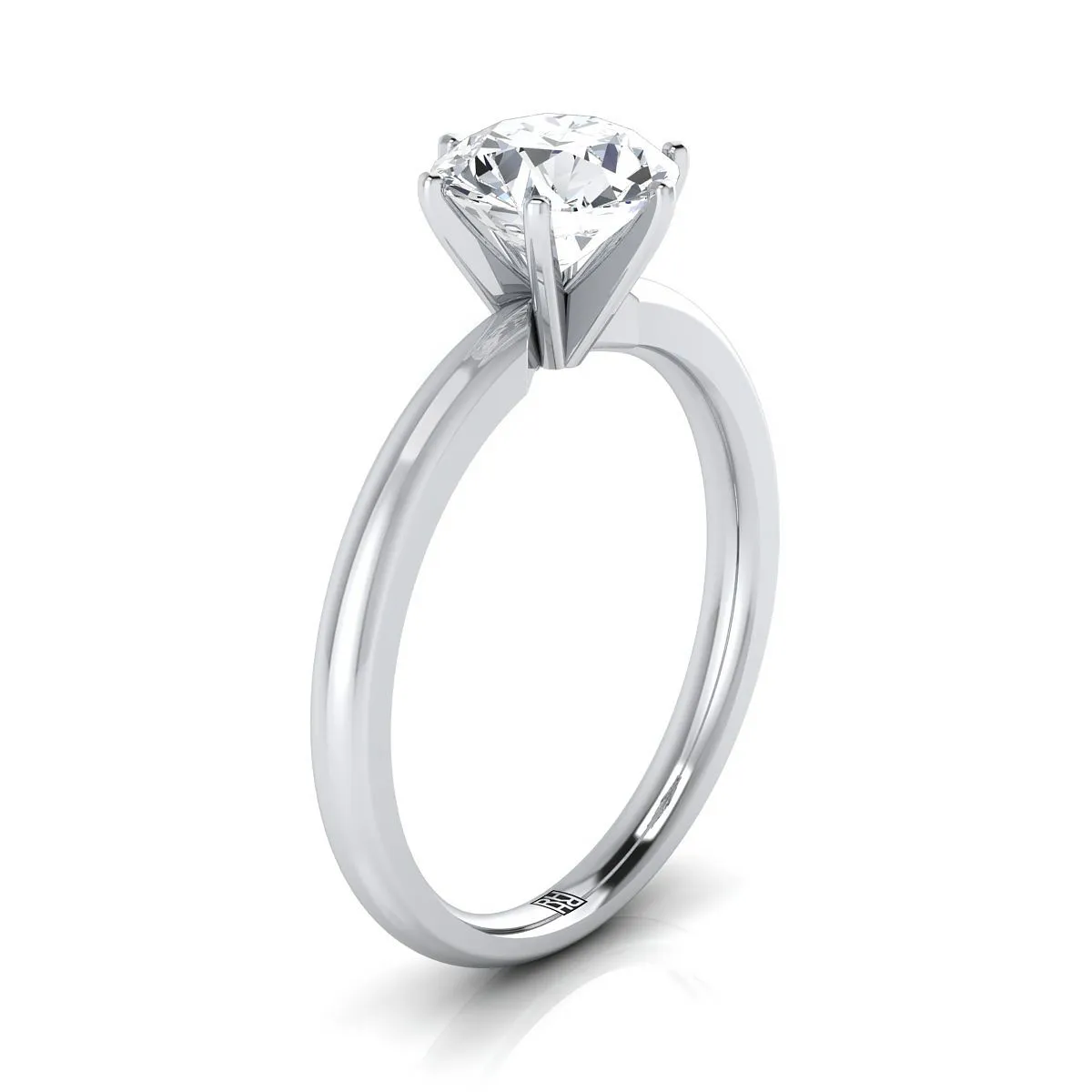 14K White Gold Round Brilliant  Timeless Solitaire Comfort Fit Engagement Ring