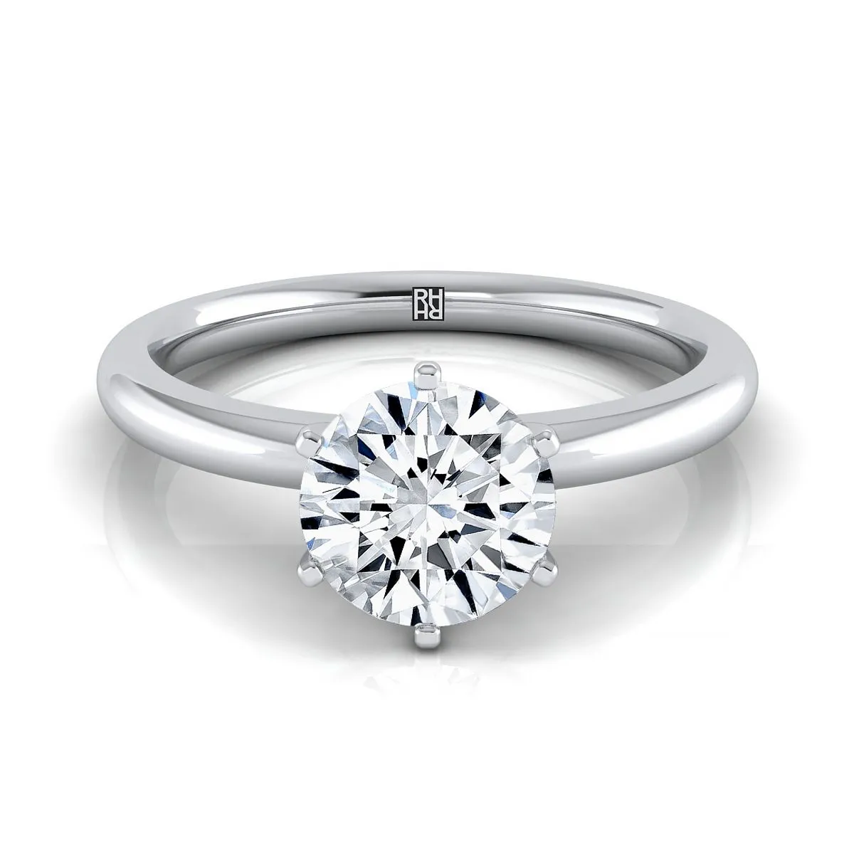 14K White Gold Round Brilliant  Timeless Solitaire Comfort Fit Engagement Ring