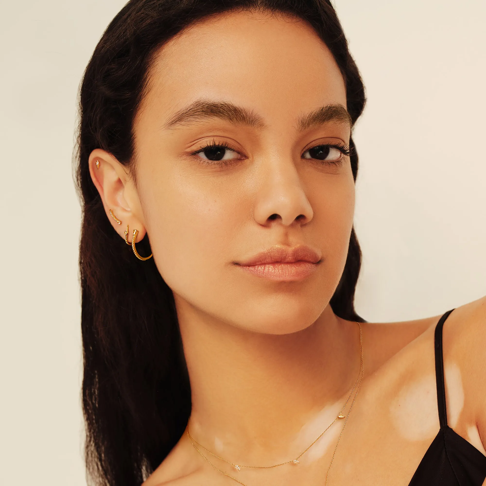 14kt Gold White Sapphire Curve Climber Stud Earrings