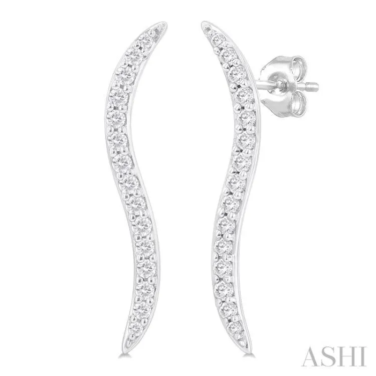 1/5 ctw Wave-Inspired Round Cut Diamond Fashion Stud Earring in 10K White Gold