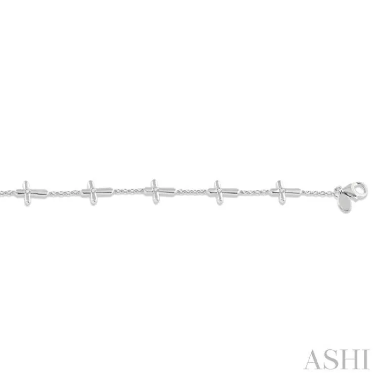1/6 ctw Cross Charm Petite Round Cut Diamond Station Bracelet in 10K White Gold