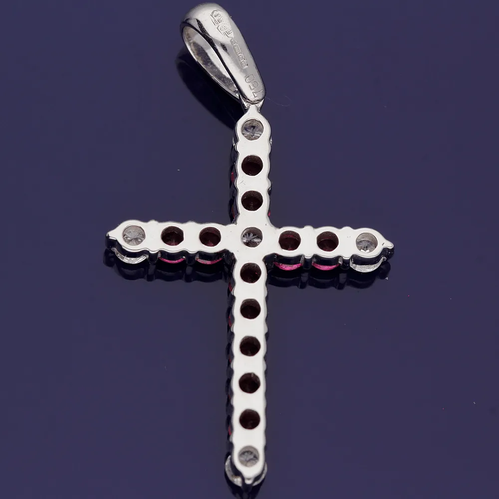 18ct White Gold Ruby and Diamond Cross Pendant
