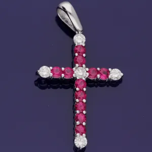 18ct White Gold Ruby and Diamond Cross Pendant