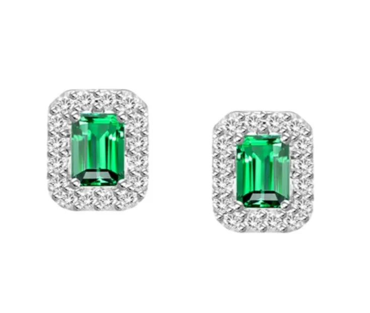 18K EMERALD & DIAMOND STUD EARRINGS