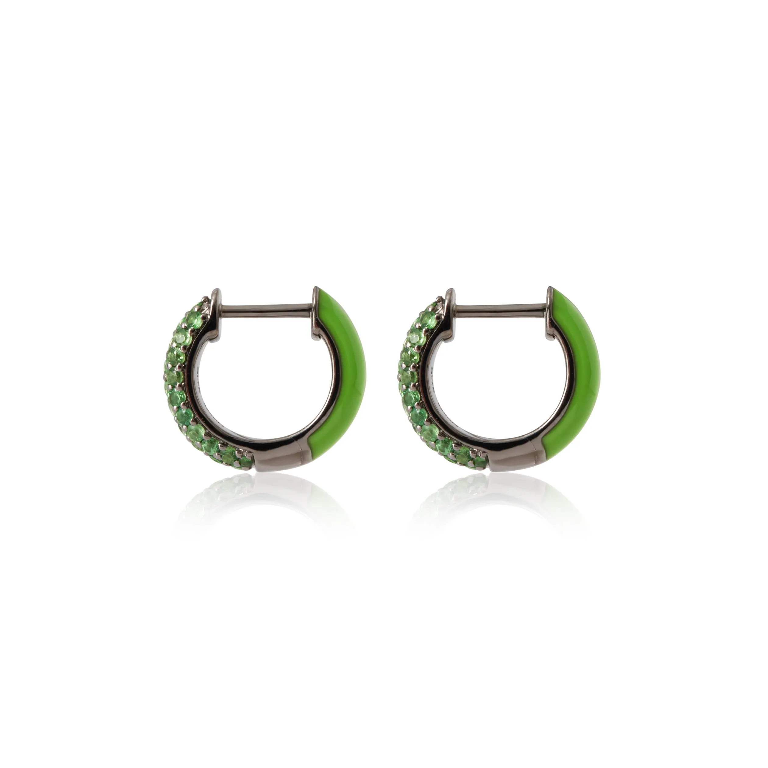 18k Enamel Tsavorite Huggies