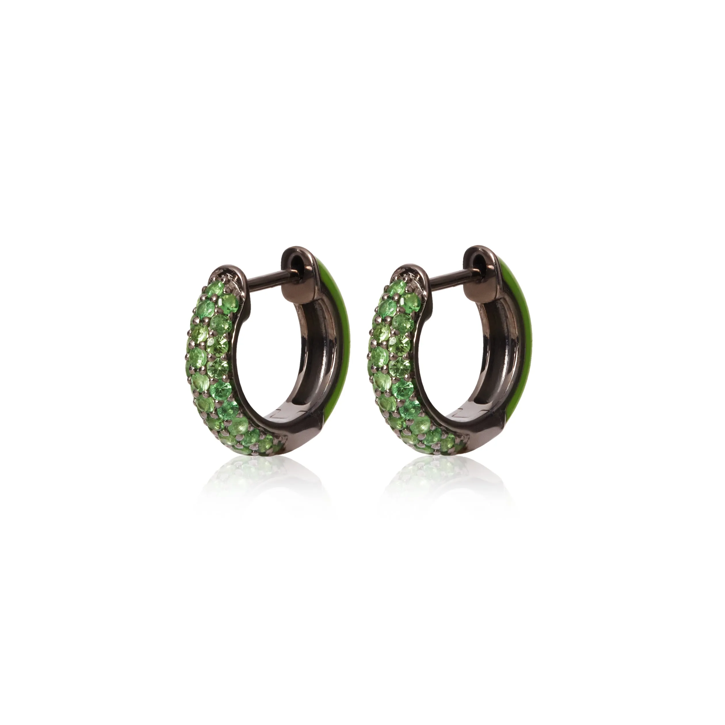 18k Enamel Tsavorite Huggies