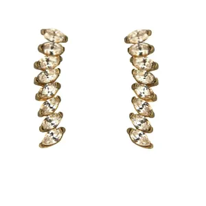 18K Solid Yellow Gold Marquises Zirconia Crawler Earrings 