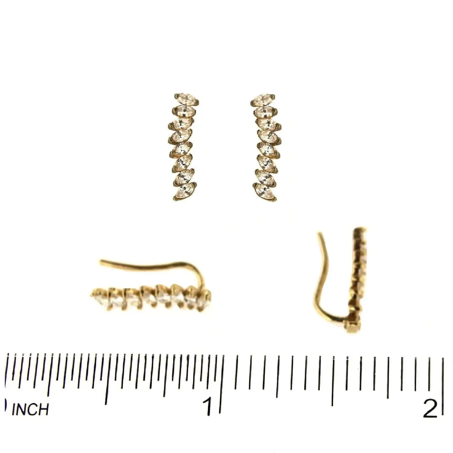 18K Solid Yellow Gold Marquises Zirconia Crawler Earrings 