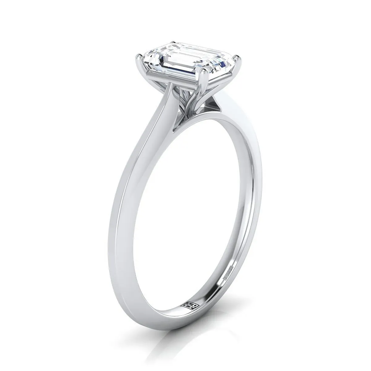 18K White Gold Emerald Cut  Timeless Solitaire Comfort Fit Engagement Ring