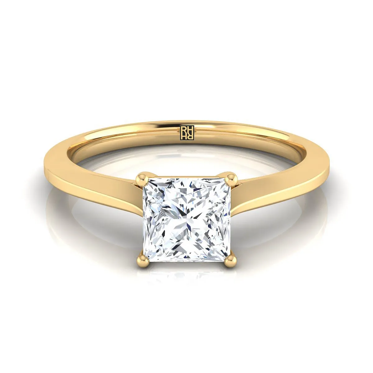 18K Yellow Gold Princess Cut  Timeless Solitaire Comfort Fit Engagement Ring