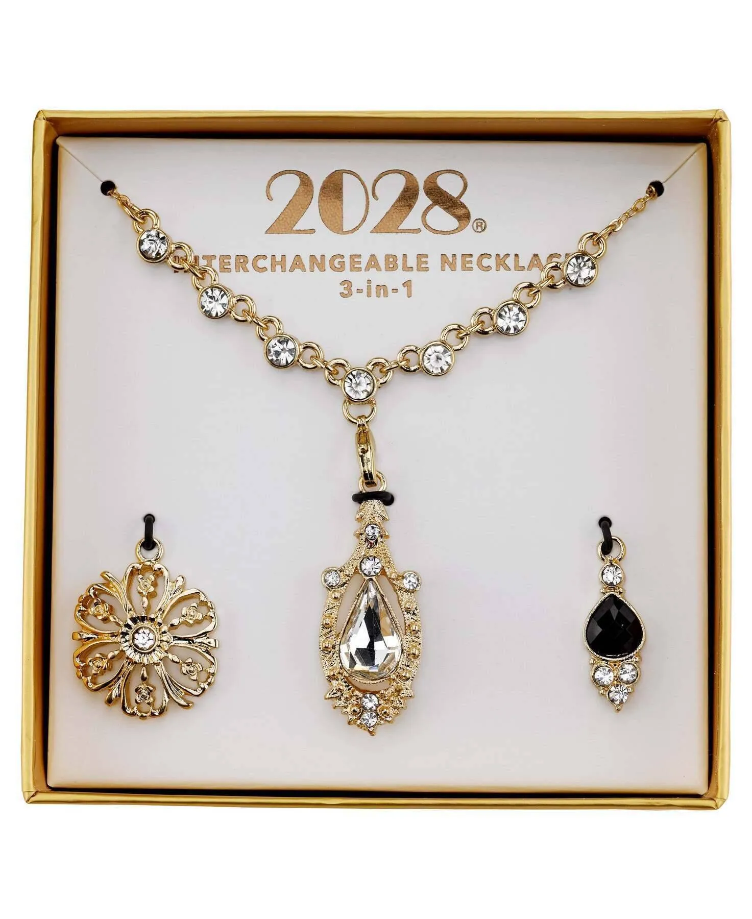 2028 Jewelry 3-In-1 Crystal Teardrop Interchangeable Necklace Set 16"   3" Extender