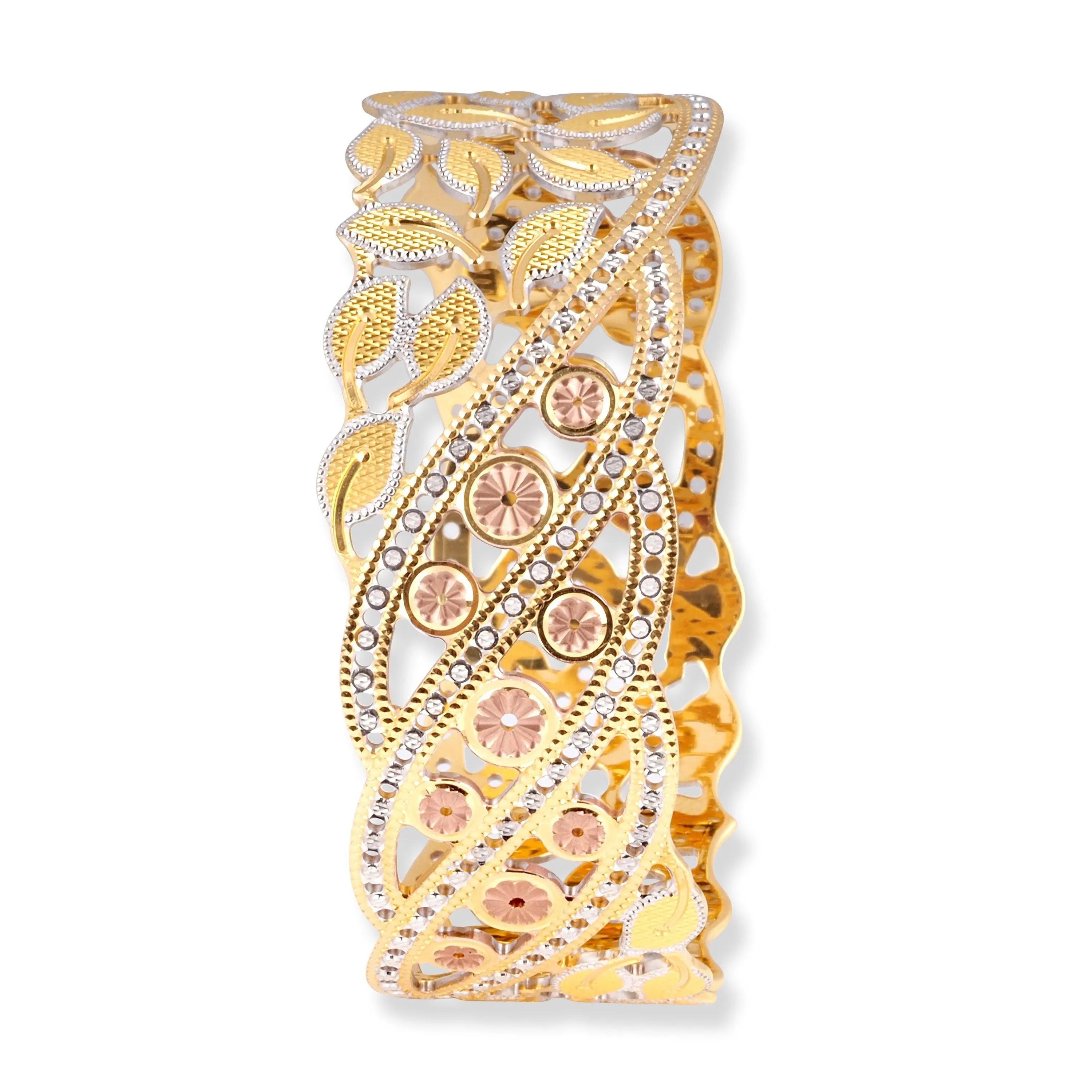 22ct Gold Bangle in Flower Pattern with Rose Gold & White Gold Rhodium Plate Finish B-8560