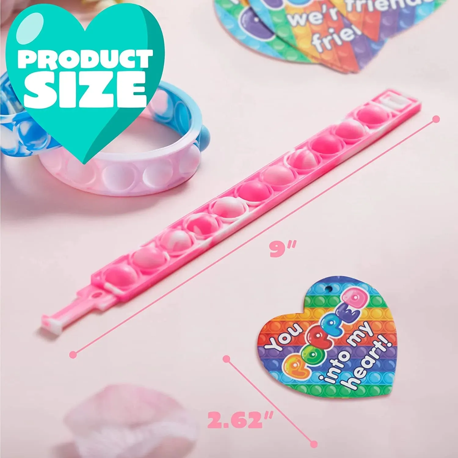 28Pcs Filled Heart with Bracelet and Valentines Day Cards for Kids-Classroom Exchange Gifts