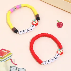 2PCS Teacher's Day Clay Apple Beads Bracelets