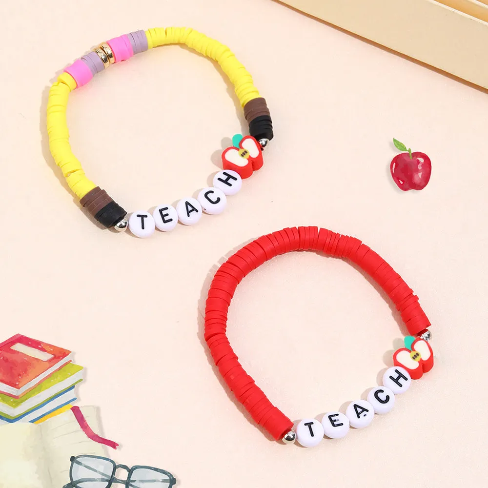 2PCS Teacher's Day Clay Apple Beads Bracelets