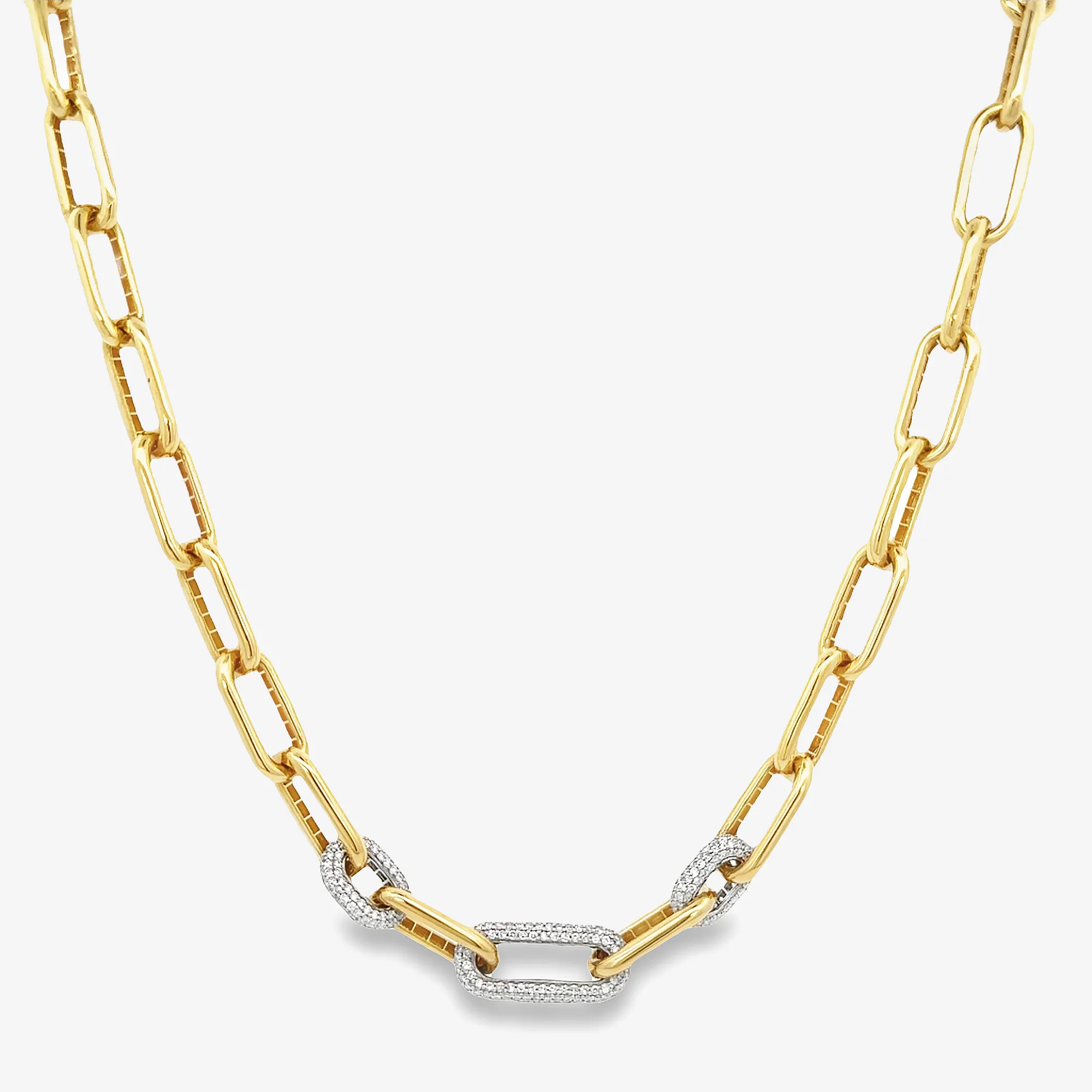 3 Pave Link Diamond Paperclip Necklace