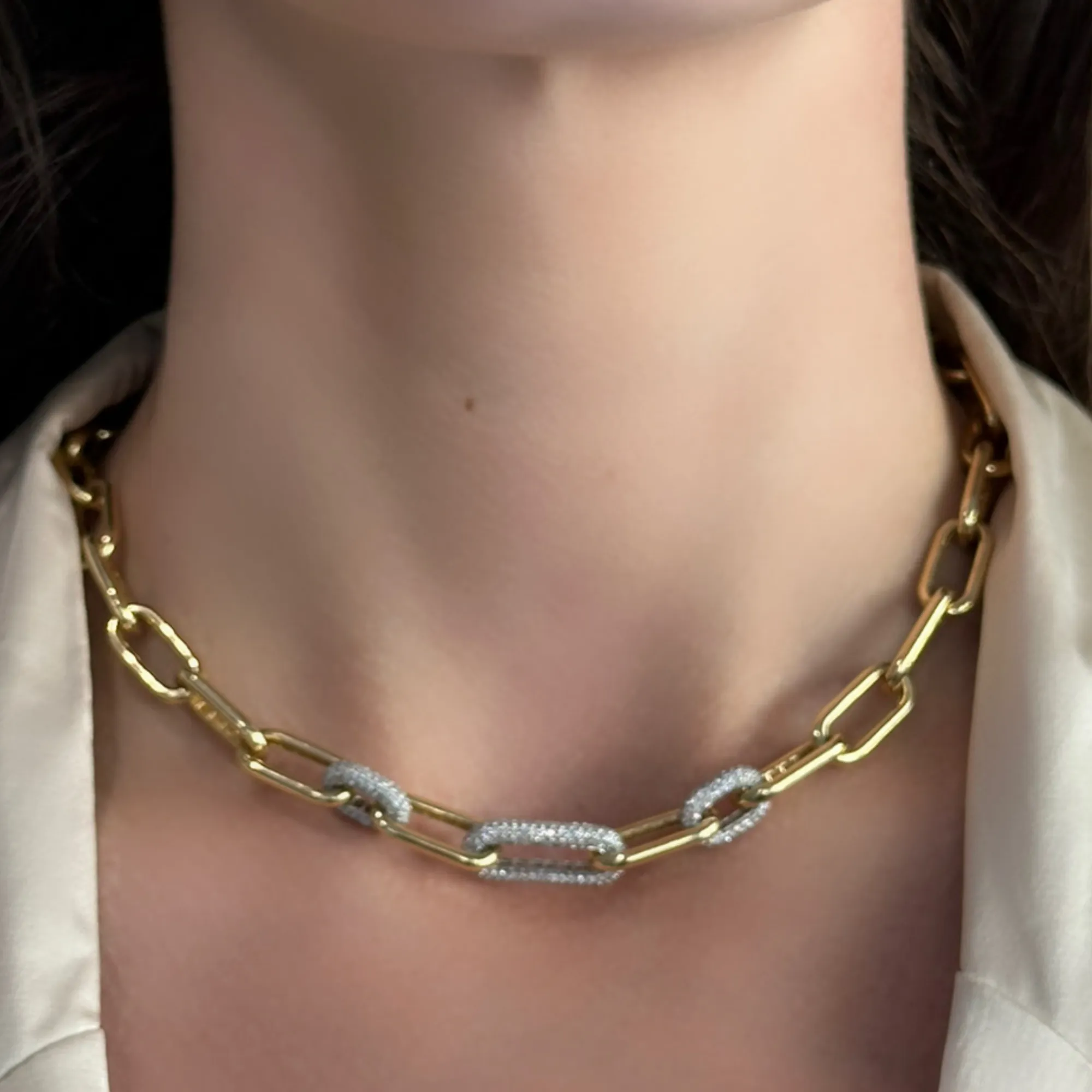 3 Pave Link Diamond Paperclip Necklace