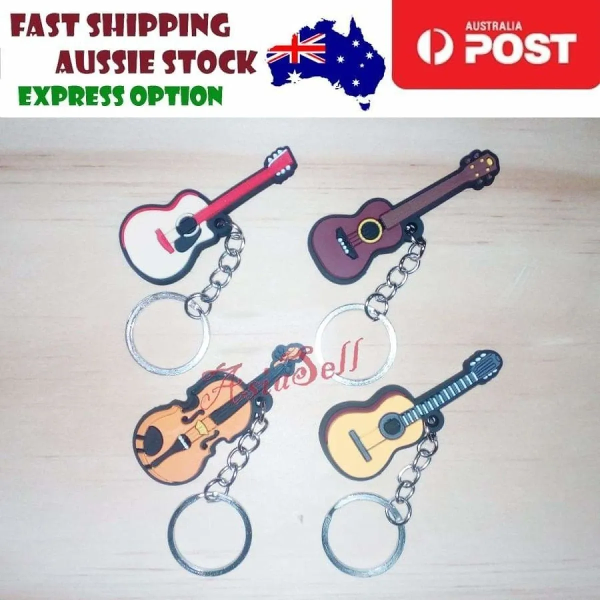 4pcs New Guitar Keychain PVC Musical Instrument Violin Key Chains Rings Keyrings Pendant Tag